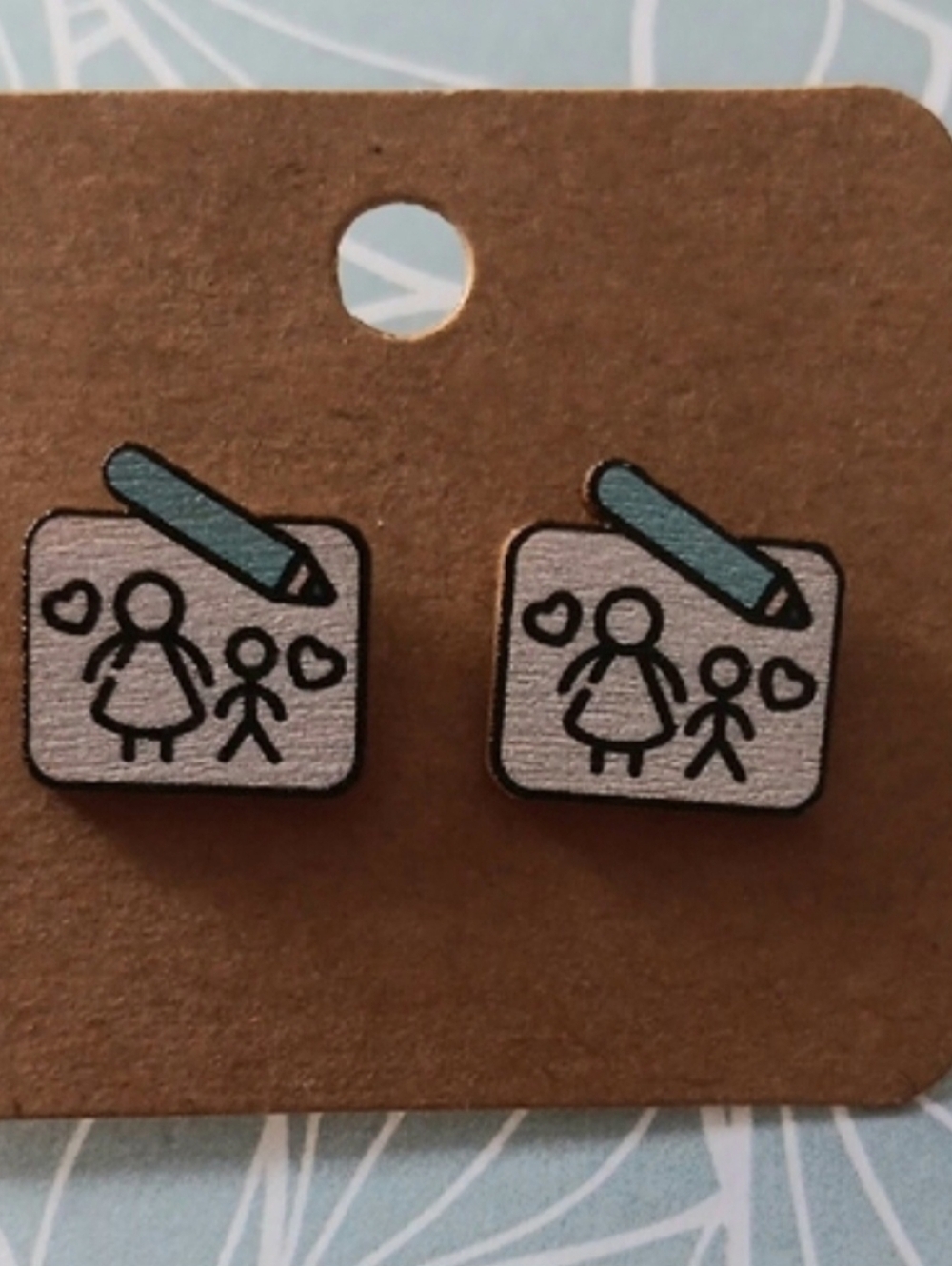 Dainty Cute Kids Drawing Wooden Earrings New!